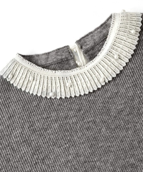 パール付き レースニット レース襟 トップス（ニット/セーター）｜COCOMOMO（ココモモ）