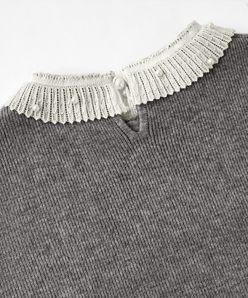パール付き レースニット レース襟 トップス（ニット/セーター）｜COCOMOMO（ココモモ）
