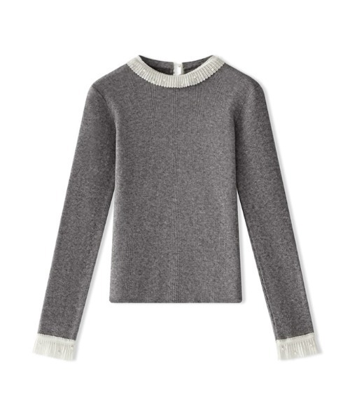 パール付き レースニット レース襟 トップス（ニット/セーター）｜COCOMOMO（ココモモ）