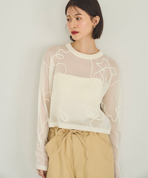 meilmada(メイルマダ)の「刺繍入りシアーショートニット(ニット/セーター・レディース・ホワイト/ブラック・FREE)」の4枚目の写真