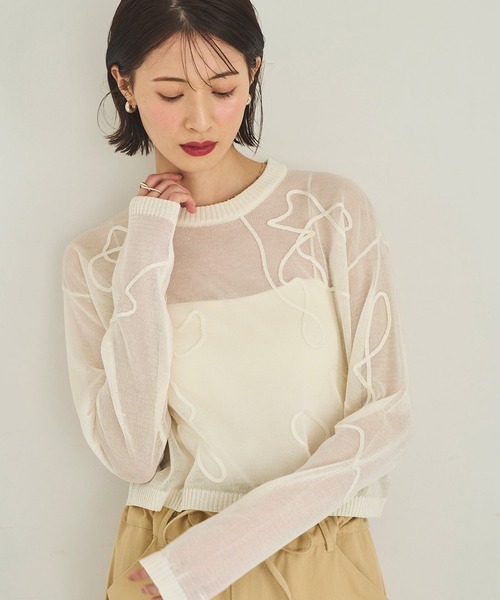 meilmada(メイルマダ)の「刺繍入りシアーショートニット(ニット/セーター・レディース・ホワイト/ブラック・FREE)」の3枚目の写真