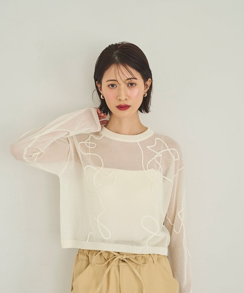 meilmada(メイルマダ)の「刺繍入りシアーショートニット(ニット/セーター・レディース・ホワイト/ブラック・FREE)」の5枚目の写真