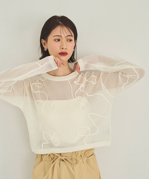 meilmada(メイルマダ)の「刺繍入りシアーショートニット(ニット/セーター・レディース・ホワイト/ブラック・FREE)」の8枚目の写真