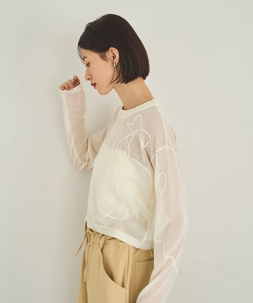 meilmada(メイルマダ)の「刺繍入りシアーショートニット(ニット/セーター・レディース・ホワイト/ブラック・FREE)」の6枚目の写真