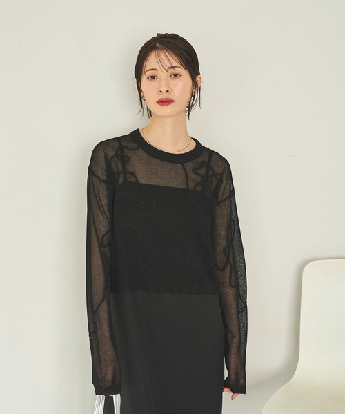 meilmada(メイルマダ)の「刺繍入りシアーショートニット(ニット/セーター・レディース・ホワイト/ブラック・FREE)」の20枚目の写真