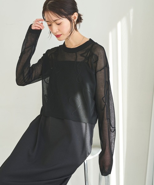 meilmada(メイルマダ)の「刺繍入りシアーショートニット(ニット/セーター・レディース・ホワイト/ブラック・FREE)」の14枚目の写真