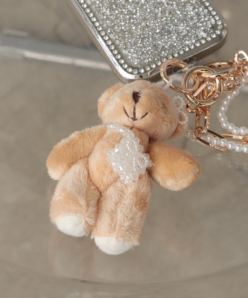 セール】Beads Charm Bear Keychain/ビーズチャーム付き ベアー