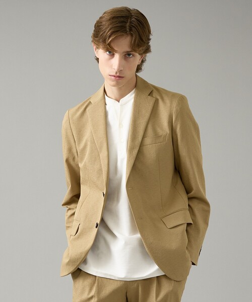 ABAHOUSE（アバハウス）の「【セットアップ対応】リネンライク ライトジャケット / 軽量 ストレッチ 手洗い可（セットアップ・メンズ・ブラック/ネイビー/ダークベージュ/ベージュ・44/48/50/46）」の2枚目の写真