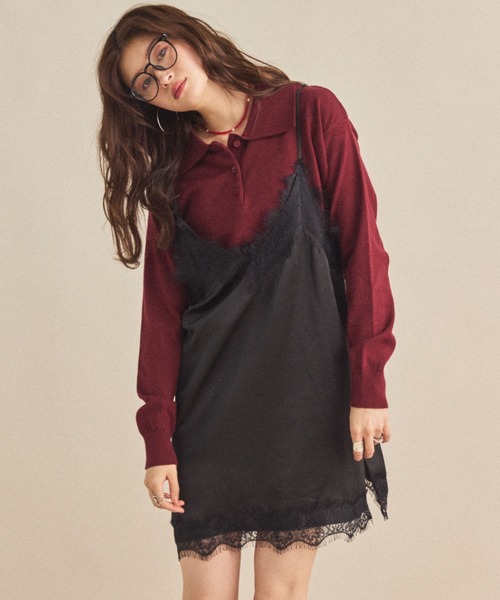 ★MARIE CLAIRE/Vネック レース ボタン ワンピース ★ areesia-12.jpg