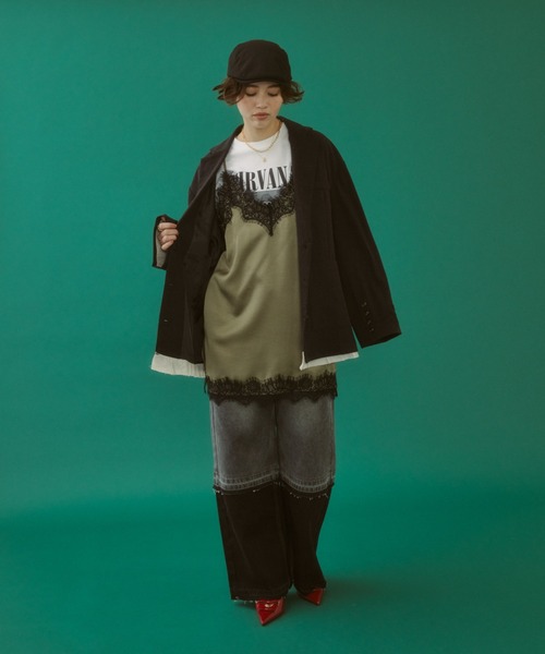 MIRROR STOKE（ミラーストーク）の「≪WEB限定≫【新色追加】LINGERIE CAMISOLE ONEPIECE/ランジェリーキャミソールワンピース（ワンピース・レディース・オリーブ/ブラック/グレイッシュベージュ・MEDIUM）」の4枚目の写真