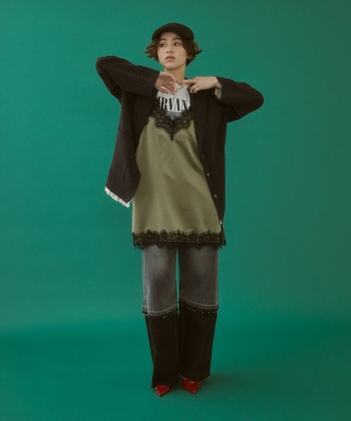 MIRROR STOKE（ミラーストーク）の「≪WEB限定≫【新色追加】LINGERIE CAMISOLE ONEPIECE/ランジェリーキャミソールワンピース（ワンピース・レディース・オリーブ/ブラック/グレイッシュベージュ・MEDIUM）」の5枚目の写真