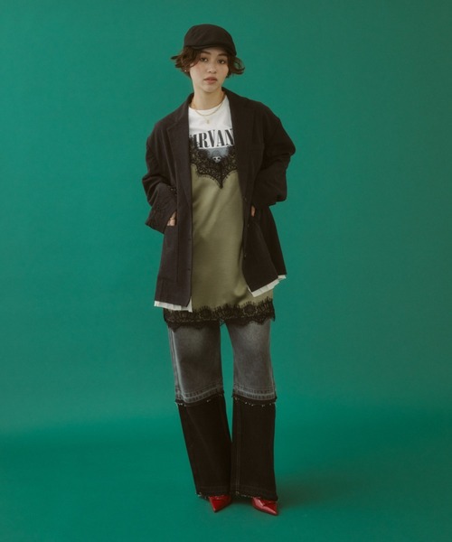 MIRROR STOKE（ミラーストーク）の「≪WEB限定≫【新色追加】LINGERIE CAMISOLE ONEPIECE/ランジェリーキャミソールワンピース（ワンピース・レディース・オリーブ/ブラック/グレイッシュベージュ・MEDIUM）」の6枚目の写真