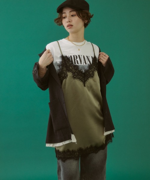 MIRROR STOKE（ミラーストーク）の「≪WEB限定≫【新色追加】LINGERIE CAMISOLE ONEPIECE/ランジェリーキャミソールワンピース（ワンピース・レディース・オリーブ/ブラック/グレイッシュベージュ・MEDIUM）」の7枚目の写真