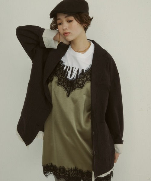 MIRROR STOKE（ミラーストーク）の「≪WEB限定≫【新色追加】LINGERIE CAMISOLE ONEPIECE/ランジェリーキャミソールワンピース（ワンピース・レディース・オリーブ/ブラック/グレイッシュベージュ・MEDIUM）」の9枚目の写真