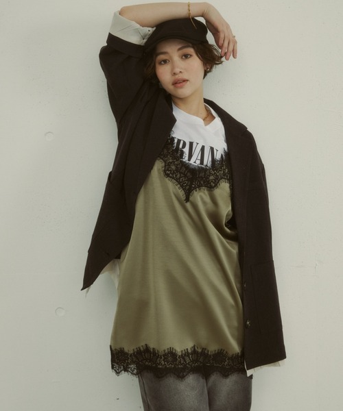 MIRROR STOKE（ミラーストーク）の「≪WEB限定≫【新色追加】LINGERIE CAMISOLE ONEPIECE/ランジェリーキャミソールワンピース（ワンピース・レディース・オリーブ/ブラック/グレイッシュベージュ・MEDIUM）」の10枚目の写真