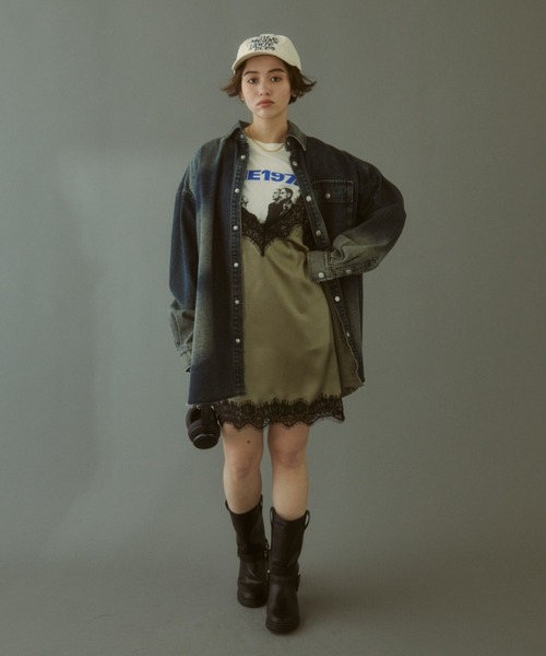 MIRROR STOKE（ミラーストーク）の「≪WEB限定≫【新色追加】LINGERIE CAMISOLE ONEPIECE/ランジェリーキャミソールワンピース（ワンピース・レディース・オリーブ/ブラック/グレイッシュベージュ・MEDIUM）」の13枚目の写真