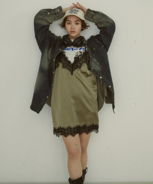 MIRROR STOKE（ミラーストーク）の「≪WEB限定≫【新色追加】LINGERIE CAMISOLE ONEPIECE/ランジェリーキャミソールワンピース（ワンピース・レディース・オリーブ/ブラック/グレイッシュベージュ・MEDIUM）」の22枚目の写真