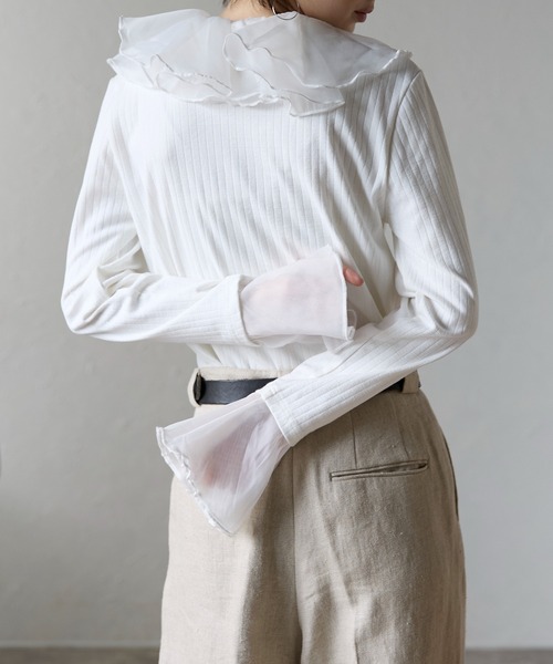 セール】【フリルカラー取り外し可能】ワイドリブレイヤード