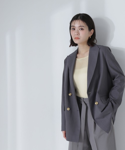 NATURAL BEAUTY BASIC（ナチュラルビューティーベーシック）の「◇リネンライクダブルブレストボクシージャケット（テーラードジャケット・レディース・ネイビー/チャコールグレー/カーキ/ブラウン・MEDIUM/SMALL）」の13枚目の写真