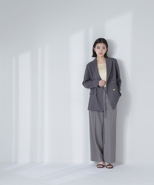 NATURAL BEAUTY BASIC（ナチュラルビューティーベーシック）の「◇リネンライクダブルブレストボクシージャケット（テーラードジャケット・レディース・ネイビー/チャコールグレー/カーキ/ブラウン・MEDIUM/SMALL）」の14枚目の写真