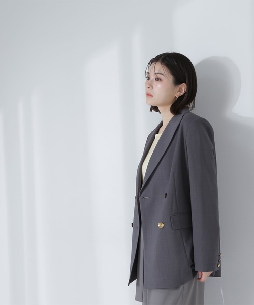 NATURAL BEAUTY BASIC（ナチュラルビューティーベーシック）の「◇リネンライクダブルブレストボクシージャケット（テーラードジャケット・レディース・ネイビー/チャコールグレー/カーキ/ブラウン・MEDIUM/SMALL）」の15枚目の写真