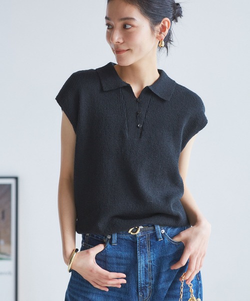 VIS(ビス)の「【WEB限定】スキッパーサマーニット【洗える】(ニット/セーター・レディース・ブラック/サックスブルー/オフホワイト・FREE)」の3枚目の写真