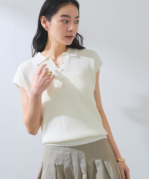 VIS(ビス)の「【WEB限定】スキッパーサマーニット【洗える】(ニット/セーター・レディース・ブラック/サックスブルー/オフホワイト・FREE)」の10枚目の写真