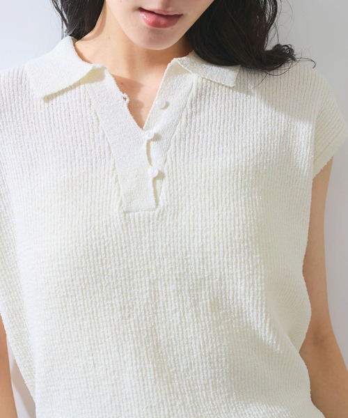 VIS(ビス)の「【WEB限定】スキッパーサマーニット【洗える】(ニット/セーター・レディース・ブラック/サックスブルー/オフホワイト・FREE)」の11枚目の写真