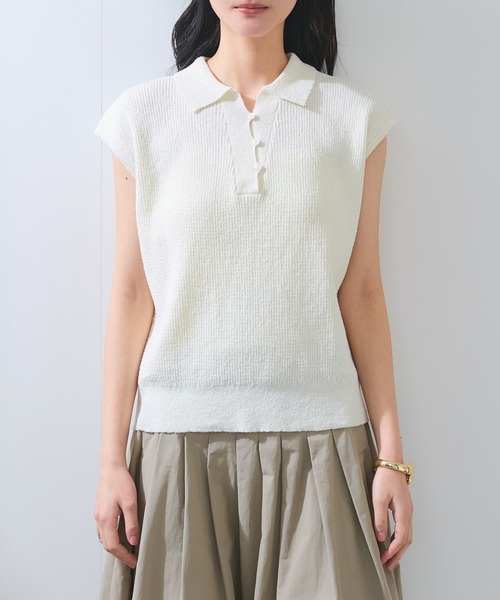 VIS(ビス)の「【WEB限定】スキッパーサマーニット【洗える】(ニット/セーター・レディース・ブラック/サックスブルー/オフホワイト・FREE)」の13枚目の写真