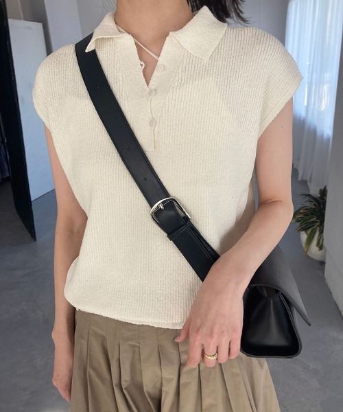 VIS(ビス)の「【WEB限定】スキッパーサマーニット【洗える】(ニット/セーター・レディース・ブラック/サックスブルー/オフホワイト・FREE)」の21枚目の写真