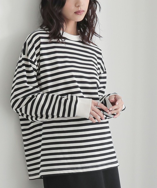 n'OrLABEL(ノアールレーベル)の「【機能素材】『シンプル長袖カットソー』(Tシャツ/カットソー・レディース・ネイビー/ラベンダー/ブラック/ブラック系その他/ブルー/オフホワイト・3L/S~M/L~LL)」の1枚目の写真