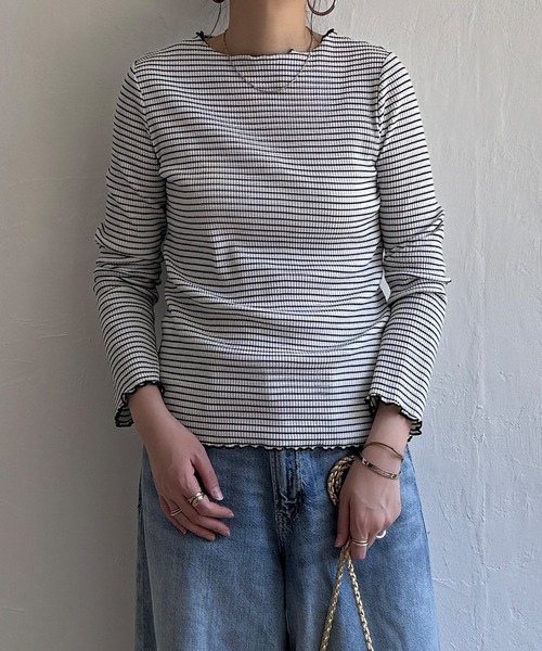 LBC（エルビーシー）の「三角テレコ配色メローロンT（Tシャツ/カットソー・レディース・その他/ホワイト/グリーン/チャコール・M/L）」の4枚目の写真