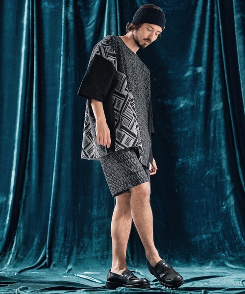 ANGENEHM（アンゲネーム）の「mp13335-Geometric jacquard fabric shorts ショートパンツ（その他パンツ・メンズ・ブラック/キナリ・S/M/L）」の13枚目の写真