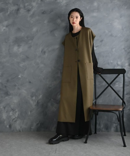 STYLE DELI（スタイルデリ）の「【BLK001】シングルロングベスト（ベスト・レディース・ブラック/カーキ・FREE）」の3枚目の写真