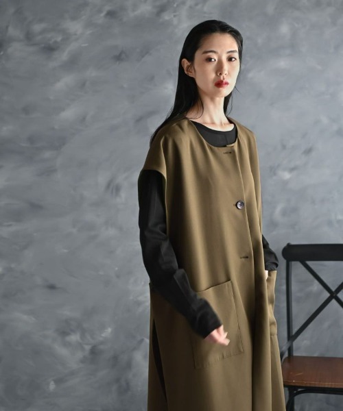 STYLE DELI（スタイルデリ）の「【BLK001】シングルロングベスト（ベスト・レディース・ブラック/カーキ・FREE）」の7枚目の写真