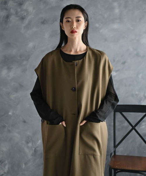 STYLE DELI（スタイルデリ）の「【BLK001】シングルロングベスト（ベスト・レディース・ブラック/カーキ・FREE）」の9枚目の写真