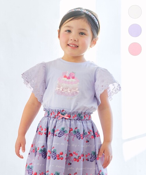 ANY(エニィ)の「袖レース ケーキプリント Tシャツ(Tシャツ/カットソー・キッズ・ホワイト系/ライラック系/ピンク系・90/100/110/120/130)」の3枚目の写真