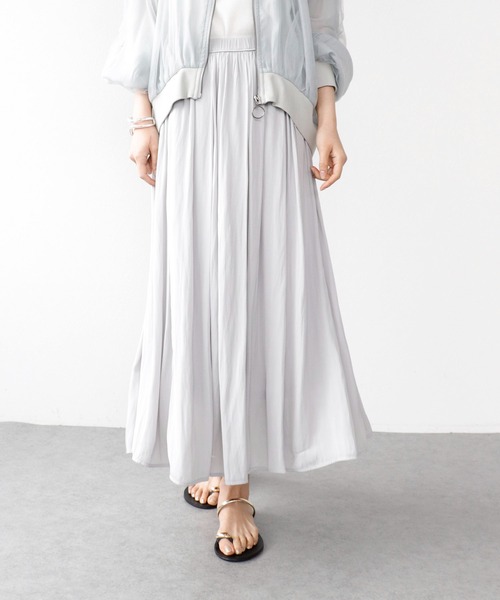 Jines(ジネス)の「割繊ギャザースカート(スカート・レディース・ネイビー/グレー/ピンク・38)」の2枚目の写真