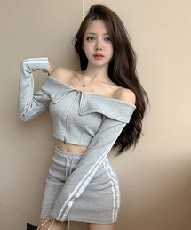 .KOM | A'GEM/9 × .kom 『.KOM/ドットケーオーエム』 スウェットクロップドZIPトップス＆スウェットﾐﾆｽｶｰﾄ/(スウェット)