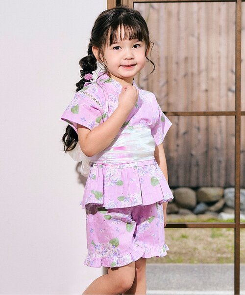 apres les cours(アプレレクール)の「【リンク】アプレのはんなりGIRLS甚平(浴衣・キッズ・ラベンダー/アイボリー/サックスブルー/ネイビー/ピンク・130/120/100/90/80/110)」の1枚目の写真