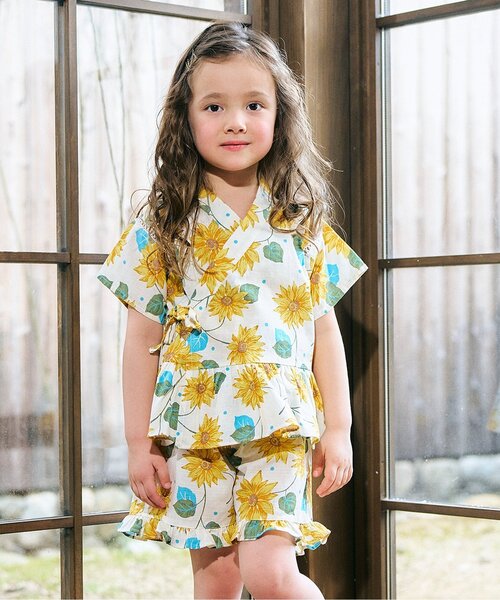 apres les cours(アプレレクール)の「【リンク】アプレのはんなりGIRLS甚平(浴衣・キッズ・ラベンダー/アイボリー/サックスブルー/ネイビー/ピンク・130/120/100/90/80/110)」の2枚目の写真