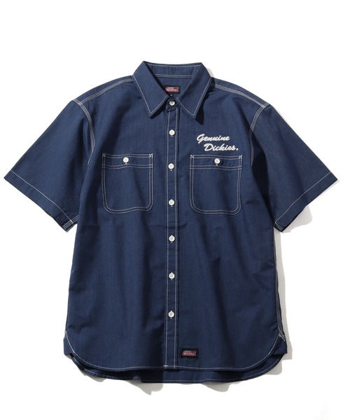 Dickies（ディッキーズ）の「【GENUINE DICKIES/ジェニュインディッキーズ】 配色ステッチ 刺繍ロゴ 半袖オックスシャツ（シャツ/ブラウス・メンズ・ネイビー/コバルトブルー・M/XL/L）」の3枚目の写真