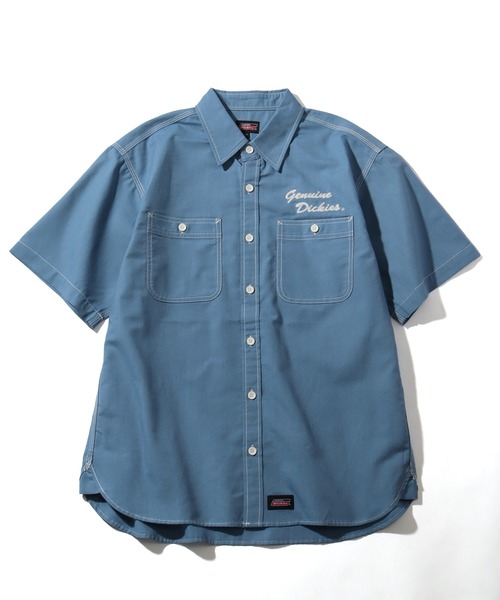 Dickies（ディッキーズ）の「【GENUINE DICKIES/ジェニュインディッキーズ】 配色ステッチ 刺繍ロゴ 半袖オックスシャツ（シャツ/ブラウス・メンズ・ネイビー/コバルトブルー・M/XL/L）」の6枚目の写真