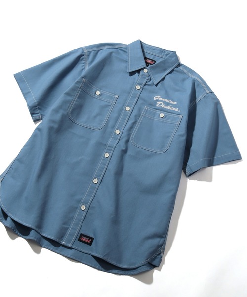 Dickies（ディッキーズ）の「【GENUINE DICKIES/ジェニュインディッキーズ】 配色ステッチ 刺繍ロゴ 半袖オックスシャツ（シャツ/ブラウス・メンズ・ネイビー/コバルトブルー・M/XL/L）」の7枚目の写真