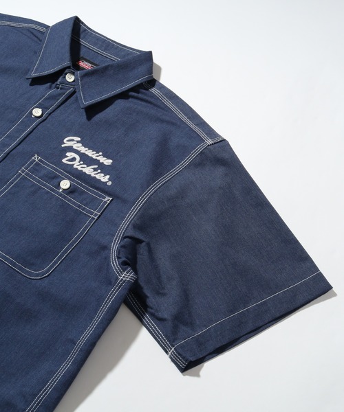 Dickies（ディッキーズ）の「【GENUINE DICKIES/ジェニュインディッキーズ】 配色ステッチ 刺繍ロゴ 半袖オックスシャツ（シャツ/ブラウス・メンズ・ネイビー/コバルトブルー・M/XL/L）」の10枚目の写真