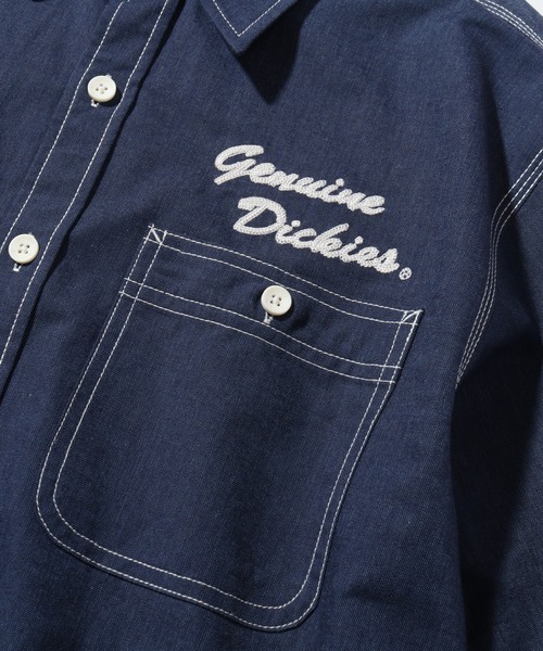 Dickies（ディッキーズ）の「【GENUINE DICKIES/ジェニュインディッキーズ】 配色ステッチ 刺繍ロゴ 半袖オックスシャツ（シャツ/ブラウス・メンズ・ネイビー/コバルトブルー・M/XL/L）」の9枚目の写真