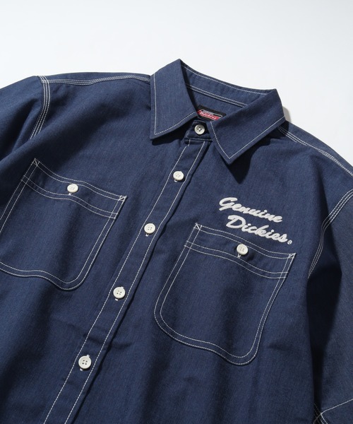 Dickies（ディッキーズ）の「【GENUINE DICKIES/ジェニュインディッキーズ】 配色ステッチ 刺繍ロゴ 半袖オックスシャツ（シャツ/ブラウス・メンズ・ネイビー/コバルトブルー・M/XL/L）」の8枚目の写真