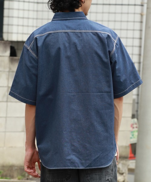 Dickies（ディッキーズ）の「【GENUINE DICKIES/ジェニュインディッキーズ】 配色ステッチ 刺繍ロゴ 半袖オックスシャツ（シャツ/ブラウス・メンズ・ネイビー/コバルトブルー・M/XL/L）」の18枚目の写真