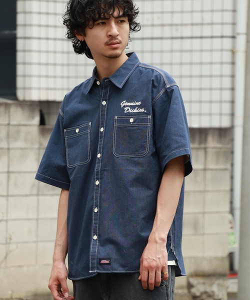 Dickies（ディッキーズ）の「【GENUINE DICKIES/ジェニュインディッキーズ】 配色ステッチ 刺繍ロゴ 半袖オックスシャツ（シャツ/ブラウス・メンズ・ネイビー/コバルトブルー・M/XL/L）」の16枚目の写真