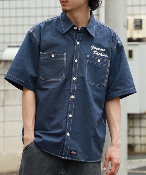 Dickies（ディッキーズ）の「【GENUINE DICKIES/ジェニュインディッキーズ】 配色ステッチ 刺繍ロゴ 半袖オックスシャツ（シャツ/ブラウス・メンズ・ネイビー/コバルトブルー・M/XL/L）」の17枚目の写真